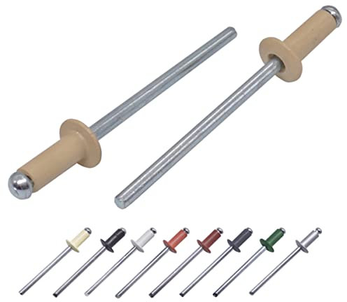 Lot de 100 rivets aveugles peints, 3,2 x 8 mm, tête bombée, DIN 7337, rivets en aluminium et mandrin en acier, rivets pop (100, beige RAL 1001)