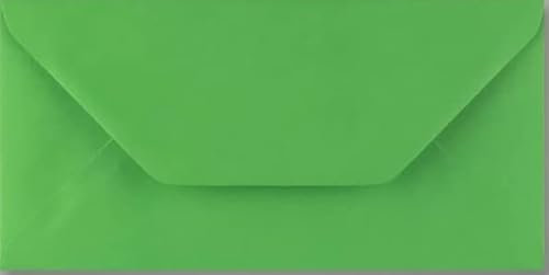 Farbige Briefumschläge, DIN lang, 110 x 220 mm, perfekt für Weihnachtskarten, Grußkarten, Hochzeits-/Party-Einladungen, Basteln und vieles mehr, 12 Stück (Farngrün)