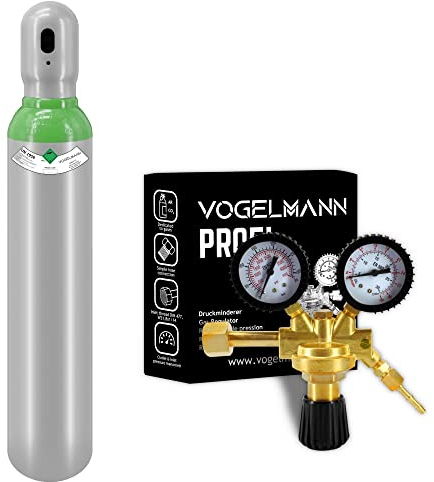 Bombola piena Argon/CO2 8L 1,5m3 con Regolatore Profi Vogelmann, Cilinder del Gas per Saldatura, Bombola di Gas di Saldatura