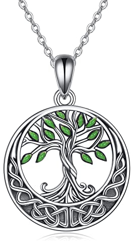 YAFEINI Baum des Lebens Halskette 925 Sterling Silber Keltischer Knoten Grüner Baum des Lebens Anhänger Halskette für Damen Schmuck