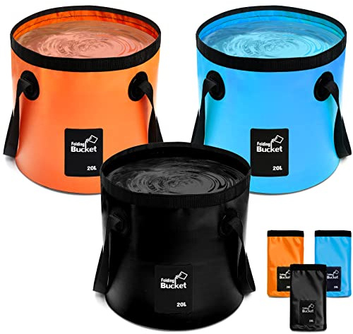 Tessco for you 3 Pcs 5 Gallon Bucket Collapsible Foldable Bucket with Handle for Beach Camping Fishing to Hold Water Folding Container Carry Bag Portable Fold up Lightweight(Blue, Orange, Black)