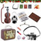 TOPJOWGA Miniatur Zubehör, 15Stück Miniatur Puppenhaus Set, Mini Puppenhaus Vintage Koffer Zahnpasta Zahnbürste Kamera Petroleumlampe Gitarre Bücher Brille Zeitung Seife, Miniatur Garten Haus Deko