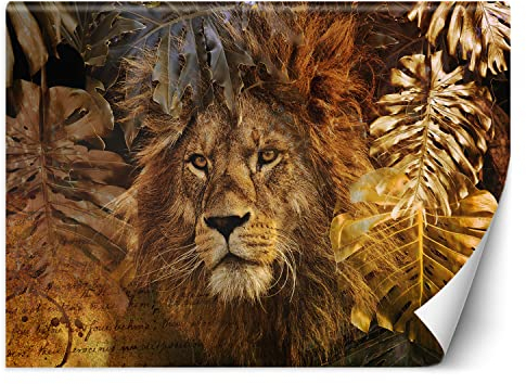 Feeby Fototapete Monstera Löwe 200x140 cm Gold XXL Vlies Wandtapete Tapeten Wohnzimmer Schlafzimmer Büro Flur Jugendzimmer Moderne Design Wandbild Wand Dekoration Natur Abstrakt