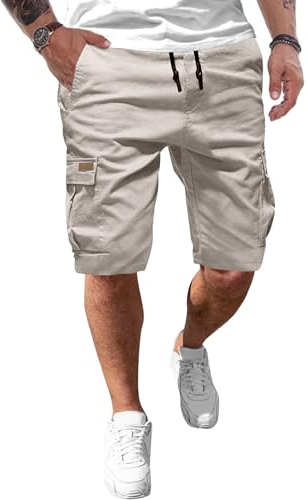 JMIERR Kurze Hosen Herren Baumwolle Cargo Shorts Herren Sommer Freizeithose mit Taschen Grau M
