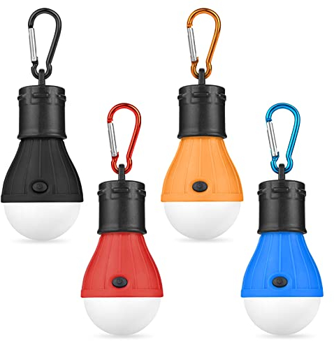 Flintronic 4 Stücke Campinglampe, LED Camping Lampe LED Camping Laterne Zeltlampe Glühbirne , Camping Licht mit Karabiner, Notlicht , Camping Lampen für Abenteuer, Angeln, Stromausfall Wasserdicht