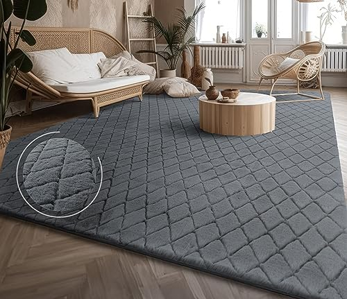 Paco Home Weicher Flauschiger moderner Bubble Wohnzimmer Teppich Hochflor Fell Geometrisches Design Hoch-Tief-Effekt, Grösse:60x100 cm, Farbe:Anthrazit 2