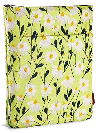 LParkin Buchhülle mit Gänseblümchen-Stickerei, mit Reißverschluss für Leser, Schutzhülle, Geschenk für Buchliebhaber, 27,9 x 21,6 cm, waschbarer Stoff, Gänseblümchen-Weiß