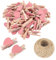 Lot de 50 mini pinces à linge roses en bois en forme de cœur, petites pinces à linge multicolores avec cœur, 3 cm, petites épingles à linge avec ficelle pour affichage de photos, bricolage, décoration