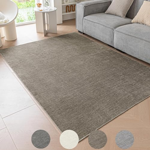 Ceneco Teppich Kurzflor, rutschfeste Teppich Schlafzimmer,Waschbarer Teppiche,Kurzflor Teppiche Kinderzimmer, Weiche Chenille Tepich Büro, Lounge Teppisch (Taupe, 60×90cm)