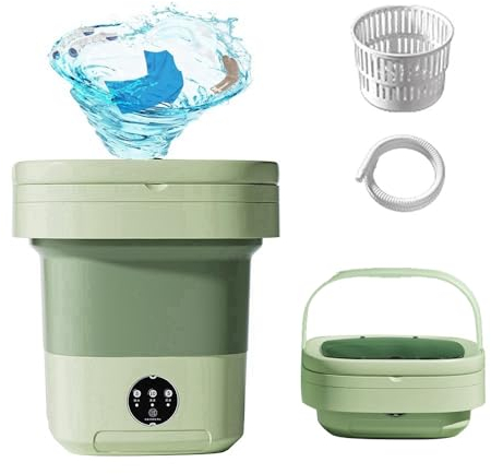 Kavolet Mini Lavadora portátil, Lavadora Plegable con esterilización UV, Secadora automática, hasta 8 l, Lavadora de Viaje con Cesta de Drenaje, 30 W, pequeña