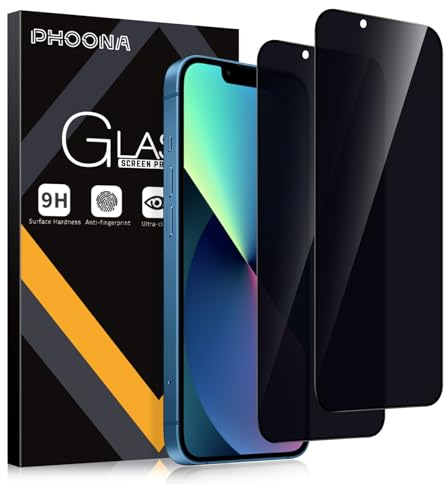 Phoona Verre Trempé pour Apple iPhone 13/iPhone 13 Pro/iPhone 14 6.1,Dureté 9H,Anti-Rayures,Protecteur D'écran Anti-Peek Privacy,Film de Protection du Verre Anti-Espion,2 Pièces