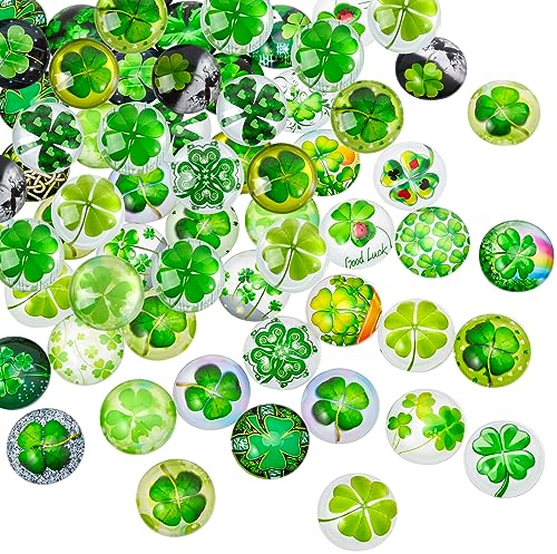 I LOVE MOM 50 Stück Vier Blätter Klee Flatback Glas Cabochons Vier Blätter Kleeblatt Glücksbringer Teesteine Glas Charme für Handwerker DIY Schmuckherstellung Dekorationen(25mm)