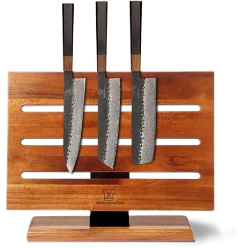 KÜCHENKOMPANE – Edelstahl Messerset Shikku mit magnetischem Messerblock | 3-teiliges Küchenmesser Set | Rückseite nutzbar, bis zu 16 Messer | rostfreie & scharfe Kochmesser | Designed in Germany