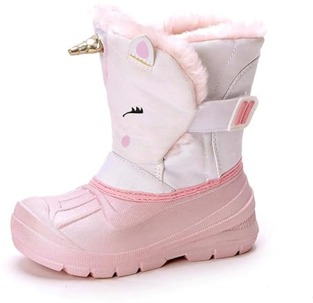 SECHRITE Stivali invernali per bambini, stivali da neve per ragazzi e ragazze, caldi e foderati, Rosa Unicorno, 27 EU