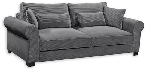 ANGELINA Bequemes Schlafsofa in Cord-Optik mit Bettkasten, Ash - Ausziehbares Sofa mit Schlaffunktion - 250 x 95 x 125 cm (B/H/T)