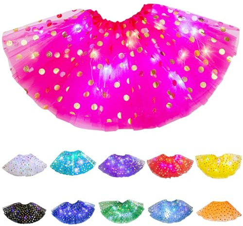 YEBIRAL Damen Tutu Rock mit LED Tüllrock 3 Lagig Karneval Kostüm Gepunktet Pailletten Ballettrock Tanzkleid Festival Party Outfit Retro 50er Kurz Mini Skirt Cosplay Petticoat
