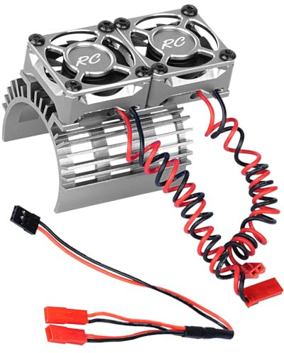 hopsupRC Motor Cooling Fan Upgrades Part 1/8 RC Car 40mm 42mm Brushless Motor,Motor Cooling Fans Surpass Hobby Twin 30mm RC Car Motor Fan with Metal Cover 4068 4274 Brushless Motor Heatsink,Titanium
