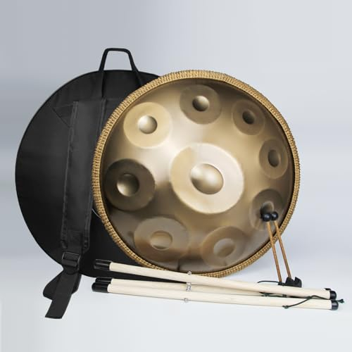 Handpan Drum - Handgefertigtes 9Töne-Stahl in D-Moll(Golden,432Hz)