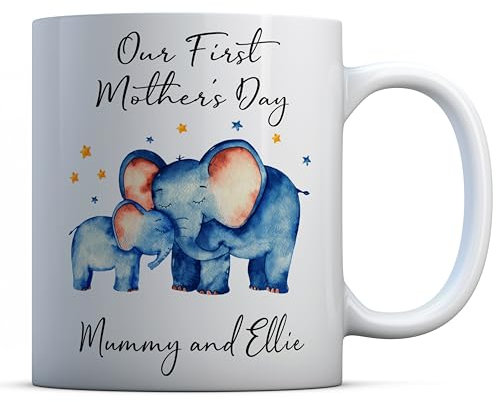 EasyInkPress Our First Mother's Day Elephant Personalised Mug, Customised Mug with Name for New Mum, Ceramic Coffee Personalised Cup, Custom Mother's Day Gift from Baby, New Mum Gift