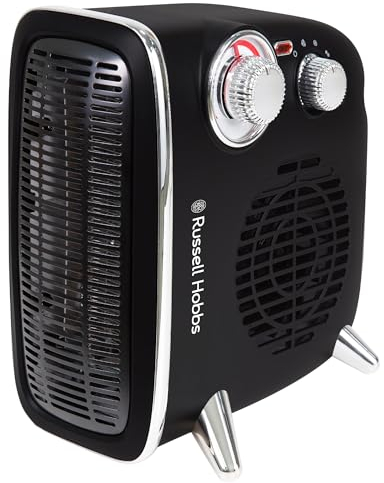 Russell Hobbs RHRETHFH1001B Calefactor Eléctrico de 1800 W/1.8 kW, Ventilador Retro Horizontal/Vertical, con Termostato Ajustable, 2 Ajustes de Temperatura, 20 m2, Control de Dial, Negro