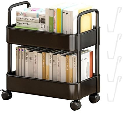 YIQIYOU Rollwagen Servierwagen 2 Ebenen Kunststoff Küchenwagen Auf Rollen, Rollwagen Küche Mobiler Trolley, Multifunktions Aufbewahrungswagen Für Küche, Bad, Büro(Größe:Schwarz)