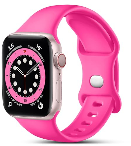 CeMiKa Compatible con Apple Watch Correa 38mm 40mm 41mm 42mm 44mm 45mm 46mm 49mm, Silicona Deportivas Correas Repuesto para iWatch SE SE3 Series 11 10 9 8 7 6 5 4 3 2 1, 38mm/40mm/41mm-M/L, Rosa Vivo