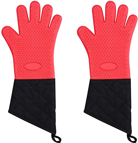 Guantes de Horno Manoplas de Horno Guantes de Silicona Extra Largos Guantes de Cocina Resistentes al Calor Manoplas de Horno Antideslizantes para Cocina, Asar a la Parrilla, Barbacoa, microondas, Sol