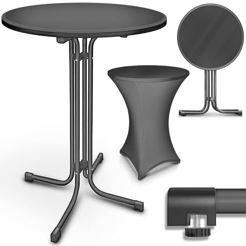 tillvex® Gastro Stehtisch klappbar 2er Set Ø80cm mit Husse | Bistrotisch FERTIG MONTIERT | Klapptisch rund - wetterfester Partytisch | Gartentisch Indoor & Outdoor