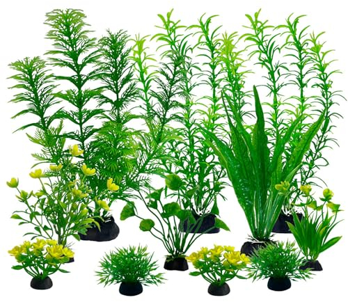 WUGAUWOR Piante Acquario, Accessori per Acquario, 11Pcs Plastica Acquario Decorazioni Piante Verdi, Piante Finte Acquario, Acquario per Pesci Rossi, Decorazione Acquario, Piante Acquatiche, 5~22 cm