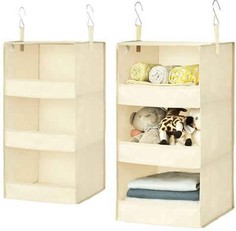 2-teilige Hängegarderobe, Hängegarderoben-Organizer mit 3 Fächern, Maße 30 x 30 x 60 cm. Zusammenklappbarer Wandschrank aus Vliesstoff mit Metallhaken zum Aufbewahren und Ordnen Ihrer Garderobe