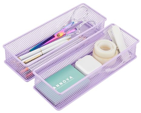 Annova Netz-Schubladenschrank und Regal, Organizer, Aufbewahrungskorb, für Schule, Büro, Zubehör, 2 Stück (Light Purple, 22.5x7.5x5cm)