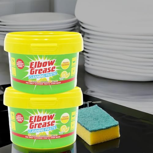 2 x 350g Elbow Grease Cleaning Paste All Purpose Degreaser Cleaner Lemon- Ideal for use in the kitchen, bathroom and outdoor use With Sponge(700g)