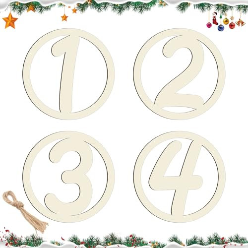 4pcs Adventskranz Zahlen für Kerzen & Kerzenhalter - Holz Nummern Schriftzug 1 2 3 4 Holzanhänger Advent