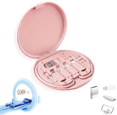 Endyniner 9 in 1 Cable Case Kit, 9 in 1 Cable Charger Case, USB C to USB Adapter, Type C to USB Adapter, USB C Multi Charging Cable 60w Fast Charge, Multi Charging Cable Adapter Kit (pink)