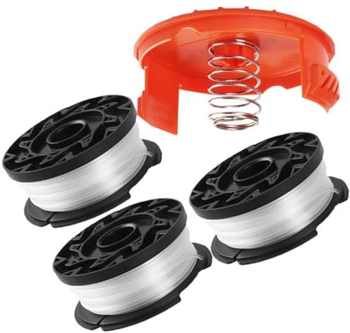 Strimmer Spool Line and Cover Compatible with Black and Decker AF-100 GLC3630L20-GB/ST5530-GB/STC1820PC-GB/BESTA525-GB,Strimmer Spool Wire Replacement (Including 3 Spool s+1 Cover+1 Spring)