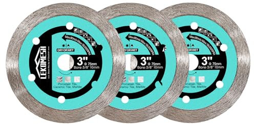 LEKOMESH Disco diamantato 75 mm x 10 mm – 3 pezzi disco diamantato per piastrelle con bordo continuo per il taglio di piastrelle in porcellana ceramica, marmo, granito, quarzo