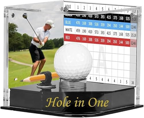 Acrylic Golf Ball Display Case: Display Box with Scorecard/Picture Background Frame & Golf Pencil Holder