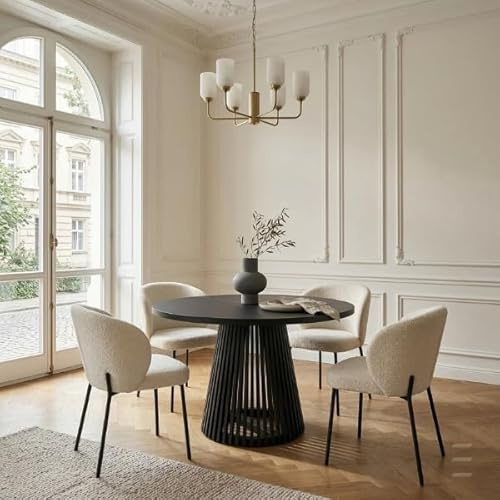 Dekori Möbel Runder Ausziehbarer Tisch für Esszimmer, Dover - Industrial/Loft Still mit Lamellenbeine, Durchmesser Varianten : von 90 bis 220 cm (Schwarz, 110/210)