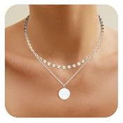 Sterling Silber 925 Ketten Halskette für Damen, Premium Wasserfest ketten Halsketten Stapelbare Doppel Layering Halskette Silber Ketten mit Coin Plättchen Anhänger Boho Schmuck Ketten Damen Frauen