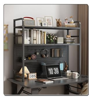 Etagere Rangement Bureau avec Panneau Perforé,Tole Perforée pour Support étagère Bureau,Desk Table de Gaming Extension, pour Etabli Atelier Garage,Table de Bureau,Cuisine(Black,115*98cm/45.3*38.6in)