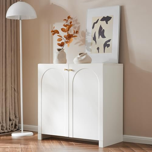 Sideboard, Kommode, Schrank 2 Türen, Standschrank, Highboard, Creme-Weiß, Maße: (B80/T40/H80 cm)