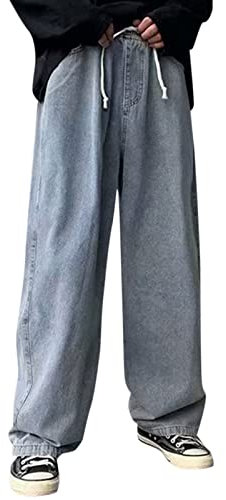 Baggy Jeans für Herren mit Knopf Knitterfrei Kordelzug Hose Herren Denim Hose Hellblau Jeans Stretch Straight Leg Jeans Loose Fit Basic Denim Stylish Smart Wide Flat-Front Denim Pants, blau, XXL