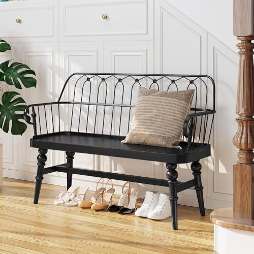 MROJISC Sitzbank Eingangsbank Landhaus Schuhbank für Flur/Esszimmer/Eingangsbereich/Schlafzimmer,Schwarz