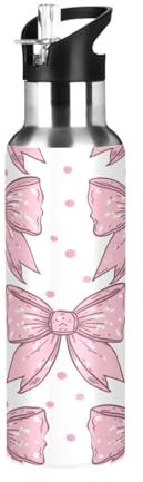 Pink Bows Stainless Steel Water Bottle 20 Oz Leakproof Water Bottles, BPA-Free Sports Water Bottle with Straw