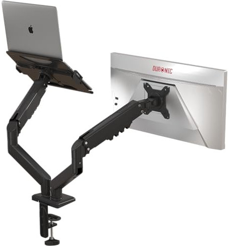 Duronic DM6AL1 Supporto Monitor e Laptop 13-32” Braccio Regolabile Molla a Gas VESA 75/100 Inclinazione 85° Rotazione 360° Portata 9 kg Montaggio Morsetto/Grommet
