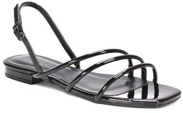 ESSEX GLAM Women's Strappy Sandals Ladies Flat Slingback Buckle Square Toe Synthetic Leather Shoes Size 3-8