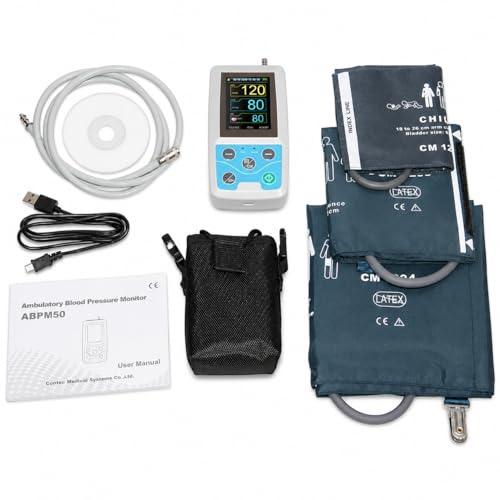 24-Hour Ambulatory Blood Pressure Monitor | Medical Grade Holter with PC Software | Includes 3 Cuffs for Child, Adult & Large Adult