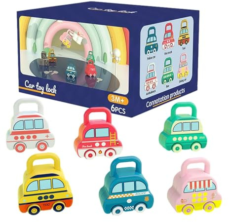 Kids Learning Locks With Keys - Car Themed Padlock Game, Fine Motor Development, Number Recognition Locks, Bright Educational Toy, Safe Rounded Design | Preschool Classroom Toy For todlers Encourage