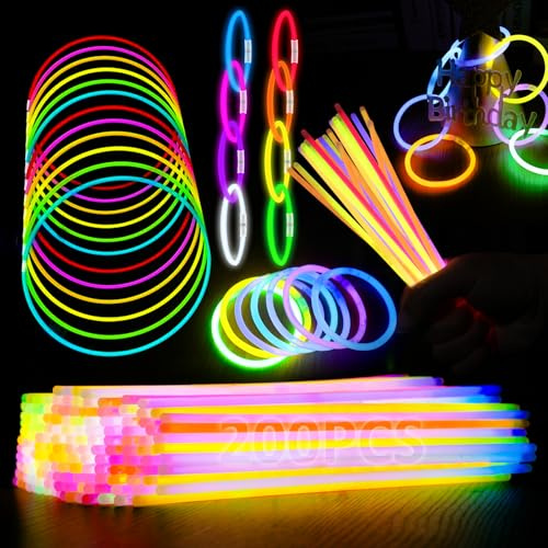 Kangtaixin Knicklichter Leuchtstäbe - 200 Knicklichter Party Set für Kinder mit 200 Verbinder Mitgebsel Kindergeburtstag, Gastgeschenke, Leuchtstäbe Party Deko für Geburtstag & Events
