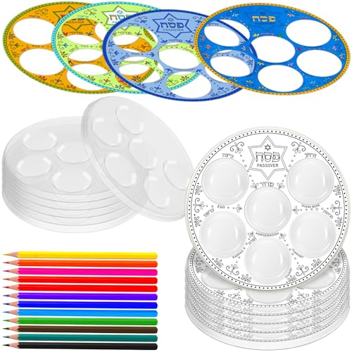 Affrolling 24 Sets Passover Seder Plate Craft Kit Create Your Own Passover Craft for DIY Plate Kit Coloring Holiday Crafts and Activity for Pesach Gifts Home Activity